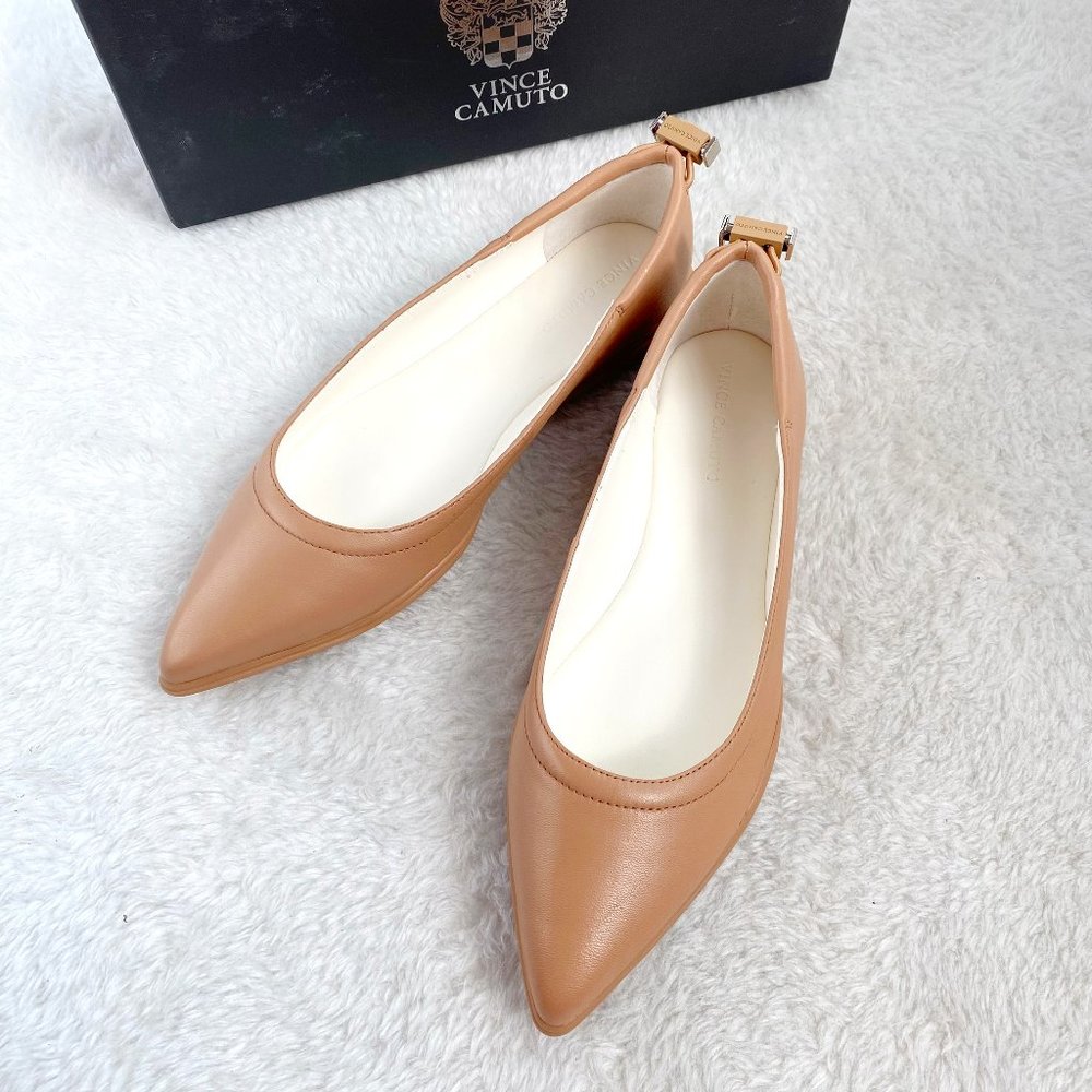 Vince Camuto Bendreta Pointed-Toe Ballet Flats, Leather, Sandstone, 7/7.5/8/8.5
